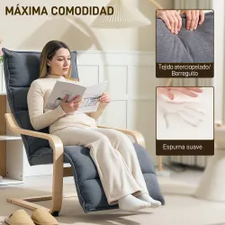 Butaca de Salón con Reposapiés Ajustable Tapizada en Terciopelo con Marco de Madera 67x93x105 cm Gris Oscuro - Ogal.Es