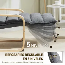 Butaca de Salón con Reposapiés Ajustable Tapizada en Terciopelo con Marco de Madera 67x93x105 cm Gris Oscuro - Ogal.Es