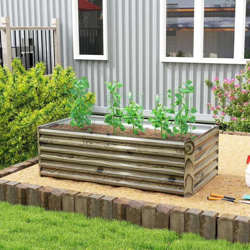 Jardinera Exterior Grande Rectangular de Acero Galvanizado para Terraza con Base Abierta 180x90x57,5 cm Natural - Ogal.Es