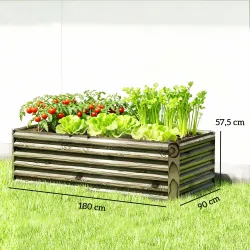 Jardinera Exterior Grande Rectangular de Acero Galvanizado para Terraza con Base Abierta 180x90x57,5 cm Natural - Ogal.Es