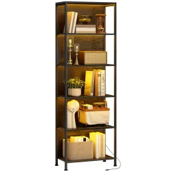 Librería de 5 Niveles con Luces LED de 7 Colores Estantería para Libros 60x30x179 cm Estantería Industrial Negro - Ogal.Es