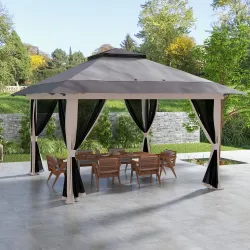 Carpa Plegable Pop-up con Altura Ajustable Protección UV50+ Doble Techo y Mosquiteras 4x4x2,8 m Gris Claro - Ogal.Es