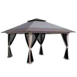 Carpa Plegable Pop-up con Altura Ajustable Protección UV50+ Doble Techo y Mosquiteras 4x4x2,8 m Gris Claro - Ogal.Es