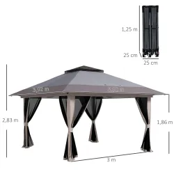 Carpa Plegable Pop-up con Altura Ajustable Protección UV50+ Doble Techo y Mosquiteras 4x4x2,8 m Gris Claro - Ogal.Es