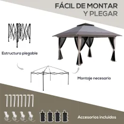 Carpa Plegable Pop-up con Altura Ajustable Protección UV50+ Doble Techo y Mosquiteras 4x4x2,8 m Gris Claro - Ogal.Es