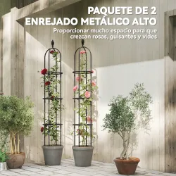 Juego de 2 Obeliscos de Jardín de Acero PE 1,74 m Enrejados para Plantas Trepadoras Rosas para Exterior Patio Negro - Ogal.Es
