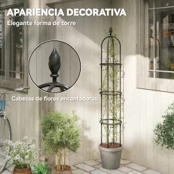 Juego de 2 Obeliscos de Jardín de Acero PE 1,74 m Enrejados para Plantas Trepadoras Rosas para Exterior Patio Negro - Ogal.Es