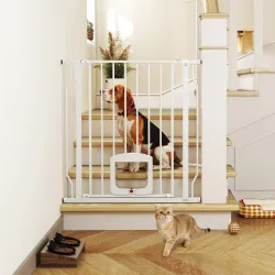 Barrera de Seguridad para Perros con Puerta Pequeña para Escaleras y Puertas 75-85 cm con Doble Bloqueo Blanco - Ogal.Es