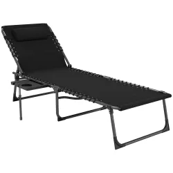 Tumbona Plegable con Respaldo Ajustable Reposacabezas Bolsillo Lateral Bandeja y Estructura de Acero 190x60x31 c... - Ogal.Es