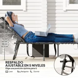 Tumbona Plegable con Respaldo Ajustable Reposacabezas Bolsillo Lateral Bandeja y Estructura de Acero 190x60x31 c... - Ogal.Es