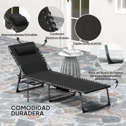 Tumbona Plegable con Respaldo Ajustable Reposacabezas Bolsillo Lateral Bandeja y Estructura de Acero 190x60x31 c... - Ogal.Es