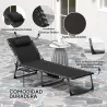 Tumbona Plegable con Respaldo Ajustable Reposacabezas Bolsillo Lateral Bandeja y Estructura de Acero 190x60x31 c... - Ogal.Es