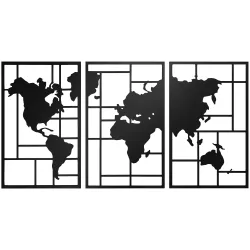 Decoración de Metal para Pared de Mapa Mundial de 3 Piezas para Salón Dormitorio Pasillo Negro - Ogal.Es