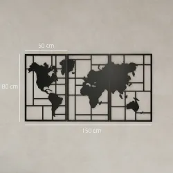 Decoración de Metal para Pared de Mapa Mundial de 3 Piezas para Salón Dormitorio Pasillo Negro - Ogal.Es