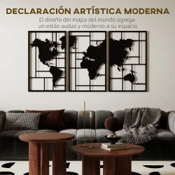 Decoración de Metal para Pared de Mapa Mundial de 3 Piezas para Salón Dormitorio Pasillo Negro - Ogal.Es