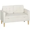 Sofá de 2 Plazas con Espacio de Almacenamiento Patas de Madera Respaldo Capitoné 117x62x78 cm Crema - Ogal.Es