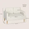 Sofá de 2 Plazas con Espacio de Almacenamiento Patas de Madera Respaldo Capitoné 117x62x78 cm Crema - Ogal.Es