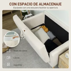 Sofá de 2 Plazas con Espacio de Almacenamiento Patas de Madera Respaldo Capitoné 117x62x78 cm Crema - Ogal.Es