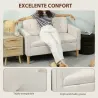 Sofá de 2 Plazas con Espacio de Almacenamiento Patas de Madera Respaldo Capitoné 117x62x78 cm Crema - Ogal.Es