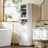 Columna de Baño Estrecha con Puerta de Vidrio Estantes Ajustables Cajón Estante Abierto 40x30x165 cm Blanco - Ogal.Es