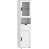 Columna de Baño Estrecha con Puerta de Vidrio Estantes Ajustables Cajón Estante Abierto 40x30x165 cm Blanco - Ogal.Es