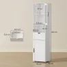 Columna de Baño Estrecha con Puerta de Vidrio Estantes Ajustables Cajón Estante Abierto 40x30x165 cm Blanco - Ogal.Es