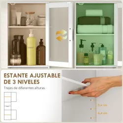 Columna de Baño Estrecha con Puerta de Vidrio Estantes Ajustables Cajón Estante Abierto 40x30x165 cm Blanco - Ogal.Es