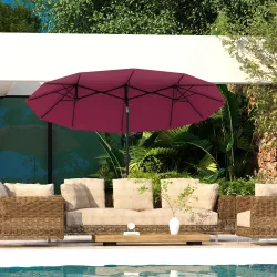 Sombrilla Doble de Jardín 295x152x222 cm con Inclinación de 45° y Manivela Manual para Terraza Balcón Piscina Rojo - Ogal.Es