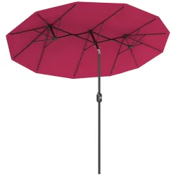 Sombrilla Doble de Jardín 295x152x222 cm con Inclinación de 45° y Manivela Manual para Terraza Balcón Piscina Rojo - Ogal.Es