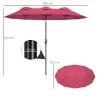 Sombrilla Doble de Jardín 295x152x222 cm con Inclinación de 45° y Manivela Manual para Terraza Balcón Piscina Rojo - Ogal.Es