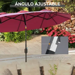 Sombrilla Doble de Jardín 295x152x222 cm con Inclinación de 45° y Manivela Manual para Terraza Balcón Piscina Rojo - Ogal.Es