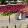 Sombrilla Doble de Jardín 295x152x222 cm con Inclinación de 45° y Manivela Manual para Terraza Balcón Piscina Rojo - Ogal.Es