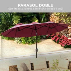 Sombrilla Doble de Jardín 295x152x222 cm con Inclinación de 45° y Manivela Manual para Terraza Balcón Piscina Rojo - Ogal.Es