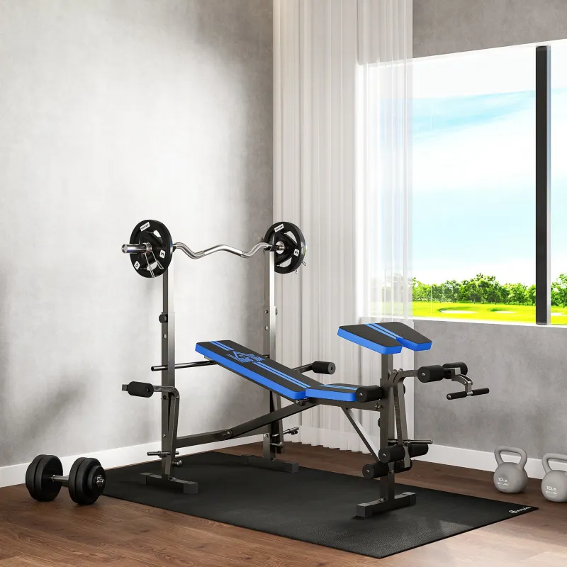 Banco de Musculación con Respaldo Ajustable y Soporte para Barras Regulable para Entrenamiento en Casa Gimnasio ... - Ogal.Es