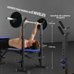 Banco de Musculación con Respaldo Ajustable y Soporte para Barras Regulable para Entrenamiento en Casa Gimnasio ... - Ogal.Es