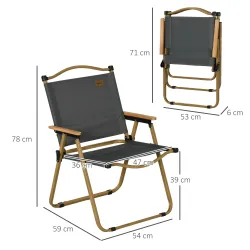 Set 2 Sillas de Jardín Plegables con Reposabrazos Sillas para Camping y Playa en Tela Oxford 54x59x78 cm Gris Os... - Ogal.Es