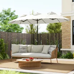 Sombrilla Doble de Jardín 295x152x222 cm con Inclinación de 45° y Manivela Manual para Terraza Balcón Piscina Crema - Ogal.Es