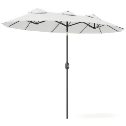 Sombrilla Doble de Jardín 295x152x222 cm con Inclinación de 45° y Manivela Manual para Terraza Balcón Piscina Crema - Ogal.Es