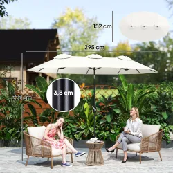 Sombrilla Doble de Jardín 295x152x222 cm con Inclinación de 45° y Manivela Manual para Terraza Balcón Piscina Crema - Ogal.Es