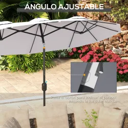 Sombrilla Doble de Jardín 295x152x222 cm con Inclinación de 45° y Manivela Manual para Terraza Balcón Piscina Crema - Ogal.Es