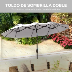 Sombrilla Doble de Jardín 295x152x222 cm con Inclinación de 45° y Manivela Manual para Terraza Balcón Piscina Crema - Ogal.Es