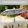 Sombrilla Doble de Jardín 295x152x222 cm con Inclinación de 45° y Manivela Manual para Terraza Balcón Piscina Crema - Ogal.Es