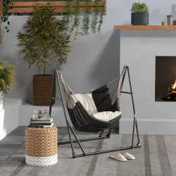Soporte para Hamaca Plegable 2 en 1 Soporte para Silla Colgante con Estructura de Metal y Bolsa de Transporte Negro - Ogal.Es