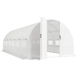 Invernadero de Túnel 6x3x2 m con Puerta con Bisagras 12 Ventanas de Malla y Estructura de Acero Galvanizado Blanco - Ogal.Es