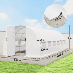 Invernadero de Túnel 6x3x2 m con Puerta con Bisagras 12 Ventanas de Malla y Estructura de Acero Galvanizado Blanco - Ogal.Es