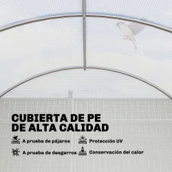 Invernadero de Túnel 6x3x2 m con Puerta con Bisagras 12 Ventanas de Malla y Estructura de Acero Galvanizado Blanco - Ogal.Es