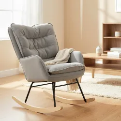 Silla Mecedora con Patas de Madera de Haya y Reposabrazos Mecedora para Lactancia Carga 120 kg para Dormitorio Gris - Ogal.Es