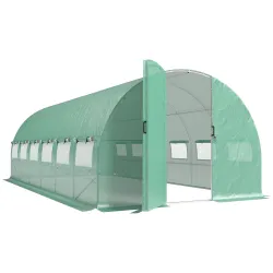 Invernadero de Túnel 6x3x2 m con Puerta con Bisagras 12 Ventanas de Malla y Estructura de Acero Galvanizado Verde - Ogal.Es