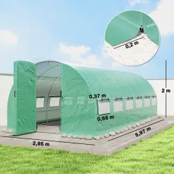 Invernadero de Túnel 6x3x2 m con Puerta con Bisagras 12 Ventanas de Malla y Estructura de Acero Galvanizado Verde - Ogal.Es