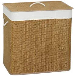 Cesto de Ropa Sucia de Bambú con 3 Compartimentos Asas para Facilitar el Uso y Bolsas Desmontables Lavables 60x4... - Ogal.Es